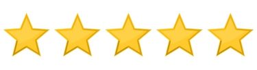 Five gold rating stars in a row representing a five-star review of high-quality service.