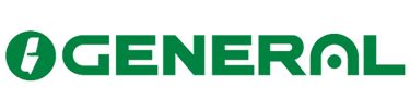 a green and white logo with the word general general