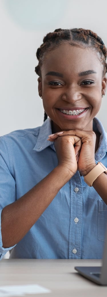 Christian translation services woman in blue