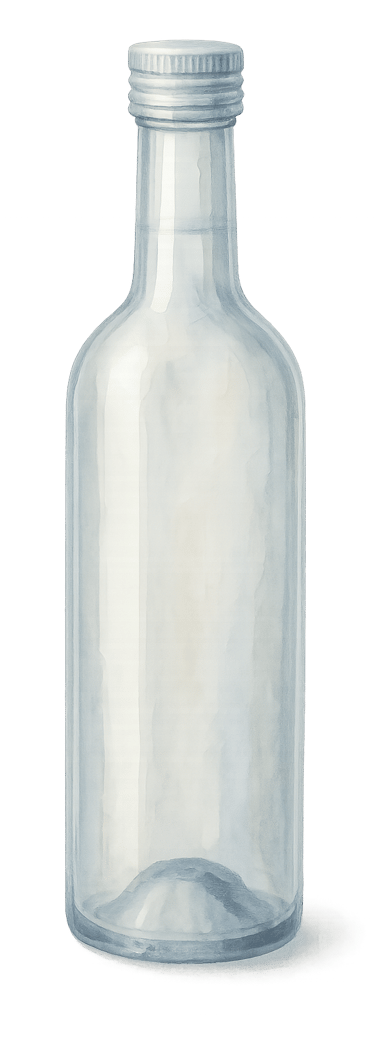 eine weiße Glasflasche mit silbernen Schraubverschluss