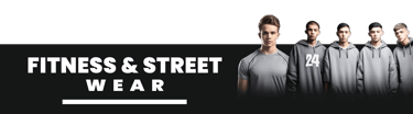 a group of men in grey shirts and black pants with the words fitness and fitness