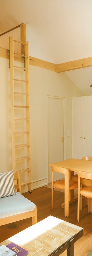 Duplex rénové à Pau, table Charlotte Perriand et chaises Bruno Rey