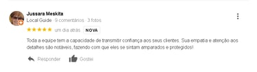 Avaliação Cinco Estrela de Cliente Google Jussara Meskita
