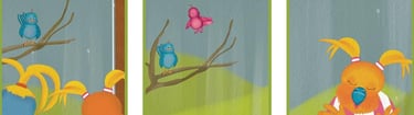 a series of three illustrations of a birds on a tree branch