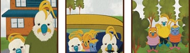 3 pictures. Brad with his dad. In Brads dads car. Camping with friends