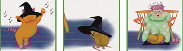 cat in hat dancing rat in hat ladysitting on a chair with a cat