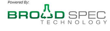 Powered By Broad Spec Technology logo featuring a green recycling symbol icon.