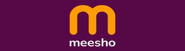 Official Meesho logo with an orange letter M and white text on a purple background for the e-commerce platform.