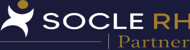 Socle RH Partner logo featuring a stylized human icon and professional typography on a navy blue background.