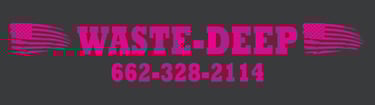 Pink text on black background that reads Waste-Deep 662-328-2114
