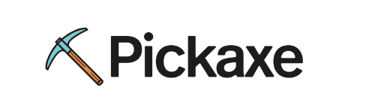 a pickaxe logo text