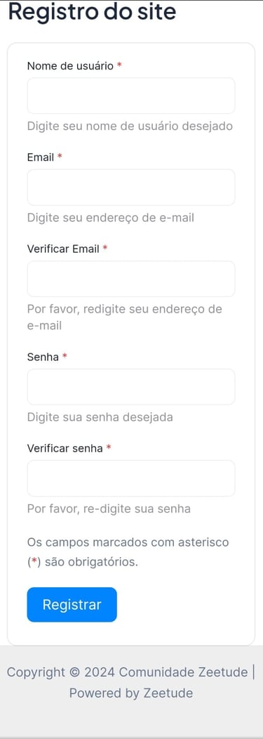 Registro o site