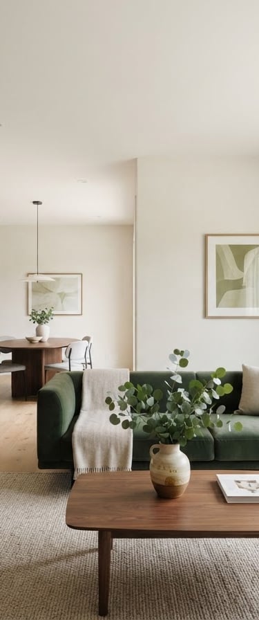 Bright architectural photography of a modern Edmonton living space, clean plaster walls, minimalist flush-mount ceiling speakers, soft natural daylight, 35mm lens