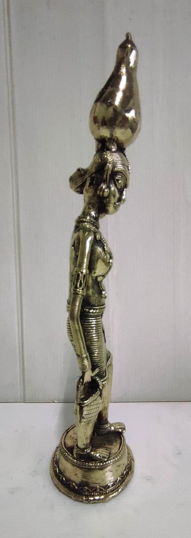 "Tribal Woman with Tumba-Bastar Tribal Brass Art-Right Side View-Globally demanded"