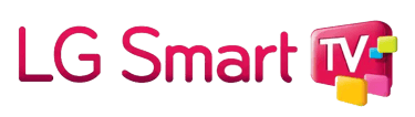 Official LG Smart TV logo featuring pink text and a 3D screen icon on a black background.