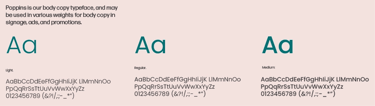 Poppins font including letters, numbers, and special characters in uppercase and lowercase.