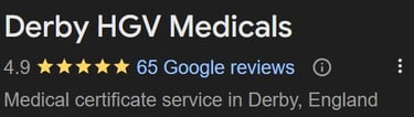 Derby HGV Medicals Google Reviews