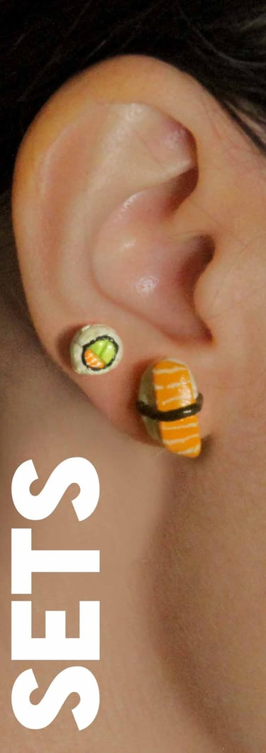 a woman wearing a sushi earring