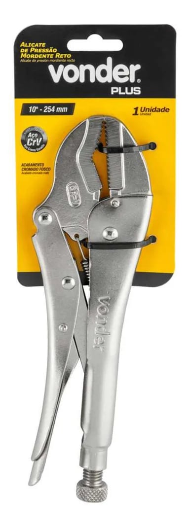 Alicate De Pressão 10 Pol Mordente Reto Crv Plus Vonder 25cm Aço Cromo Vanadio