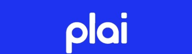 a blue color logo background with the word plai