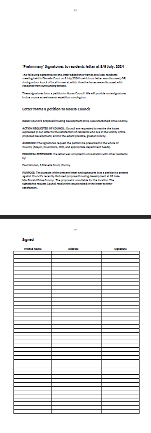 Petition sheet that links to the Initial Residents Letter