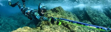 plongeur sous-marin qui chasse au harpon
