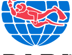 PADI Logo mit Weltkugel und rotem Taucher