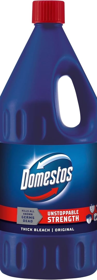 a bottle of cleaner with a blue bottle of cleaner