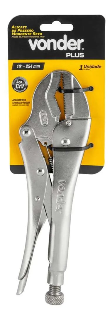 Alicate De Pressão 10 Pol Mordente Reto Crv Plus Vonder 25cm Aço Cromo Vanadio