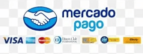 Logotipo de mercado pago con tarjetas aceptadas para pagos seguros