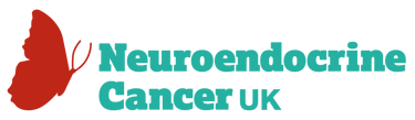 a butterfly on a green background with the words neuroendocrine cancer uk