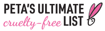 Logo PETA menant vers la liste officielle des marques cruelty free. 