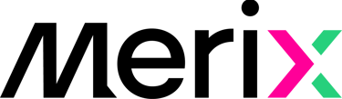 The MERIX logo featuring a stylized pink and green letter X.