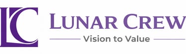Purple Lunar Crew company logo with stylized LC icon and Vision to Value tagline.