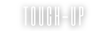White tall sans-serif font spelling TOUCH-UP on a black background for photo editing services.