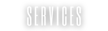 Minimalist header featuring the word SERVICES in tall white sans-serif typography on a solid black background.