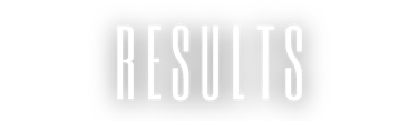Minimalist banner with white RESULTS text in a thin sans-serif font on a solid black background.