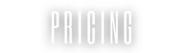 Minimalist pricing text banner with tall white sans-serif typography on a solid black background.