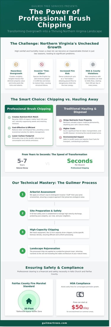 Infographic on professional brush chipping in Falls Church, VA to help homeowners reclaim their landscape’s vitality.