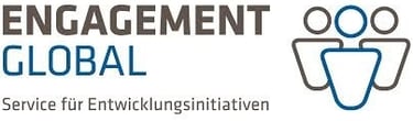 Engagement Global logo for development initiatives featuring blue and gray text with three person icons.