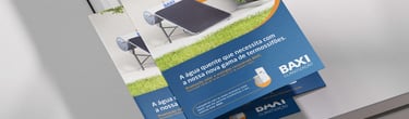 BAXI solar thermal system brochure showcasing a roof-mounted thermosiphon unit for domestic hot water.