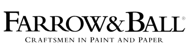 Farrow and Ball logo, craftsmen in luxury paint and wallpaper, featuring classic black serif typography.