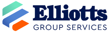 Elliotts Group Services company logo featuring multi-colored geometric shapes and bold blue text.