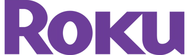 Official purple Roku logo on a black background for streaming media player services.