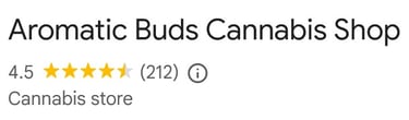 Aromatic Buds Cannabis Shop Google rating showing 4.5 stars and 212 customer reviews.