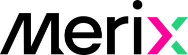 The MERIX logo featuring a stylized pink and green letter X.