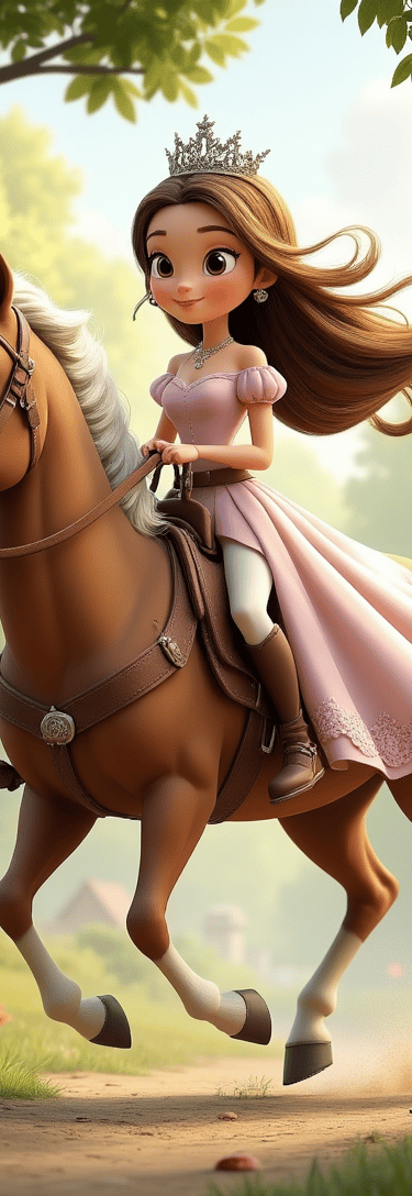 a girl in a princess dress riding a horse