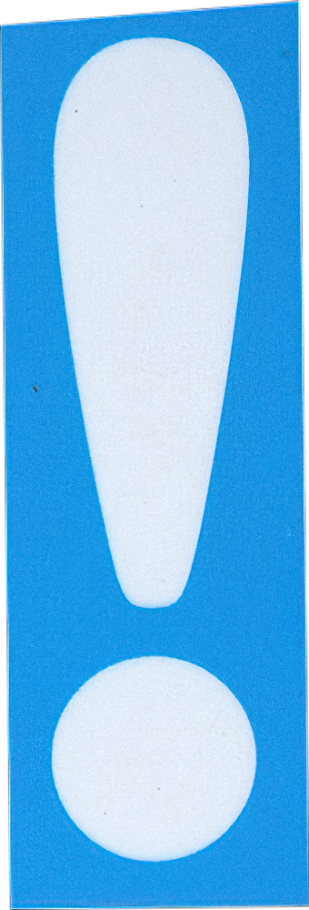 Uitgeknipt uitroepteken wit op blauw