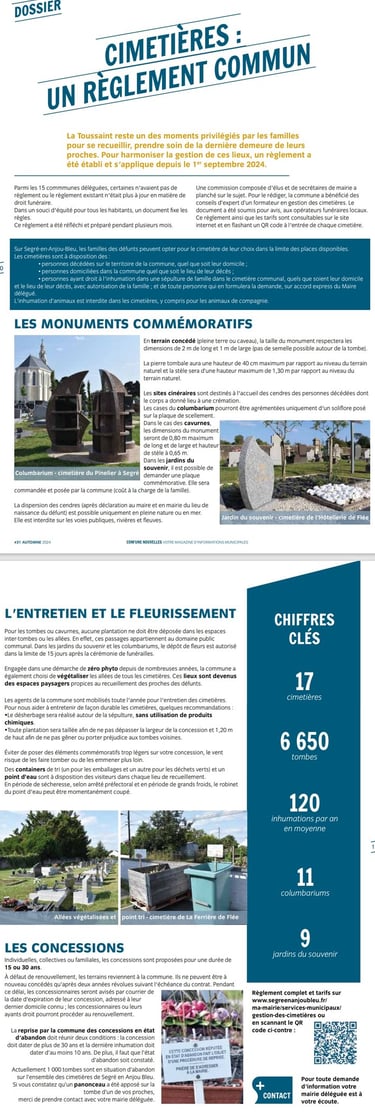 nouveau réglement commun pour les 15 cimetieres de la communauté de communes de Segré en Anjou 49500