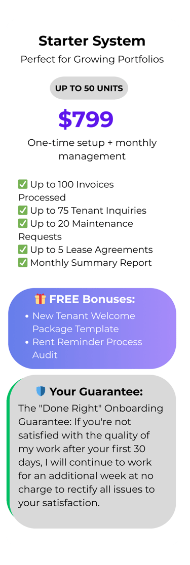 Starter System property management virtual assistant package $799
